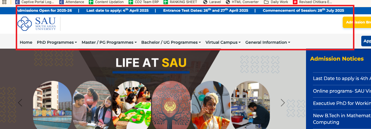 SAU UG, PG, PhD Admissions 2025 Opens