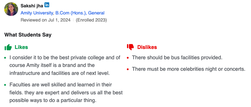 Amity Greater Noida Admission Student Review