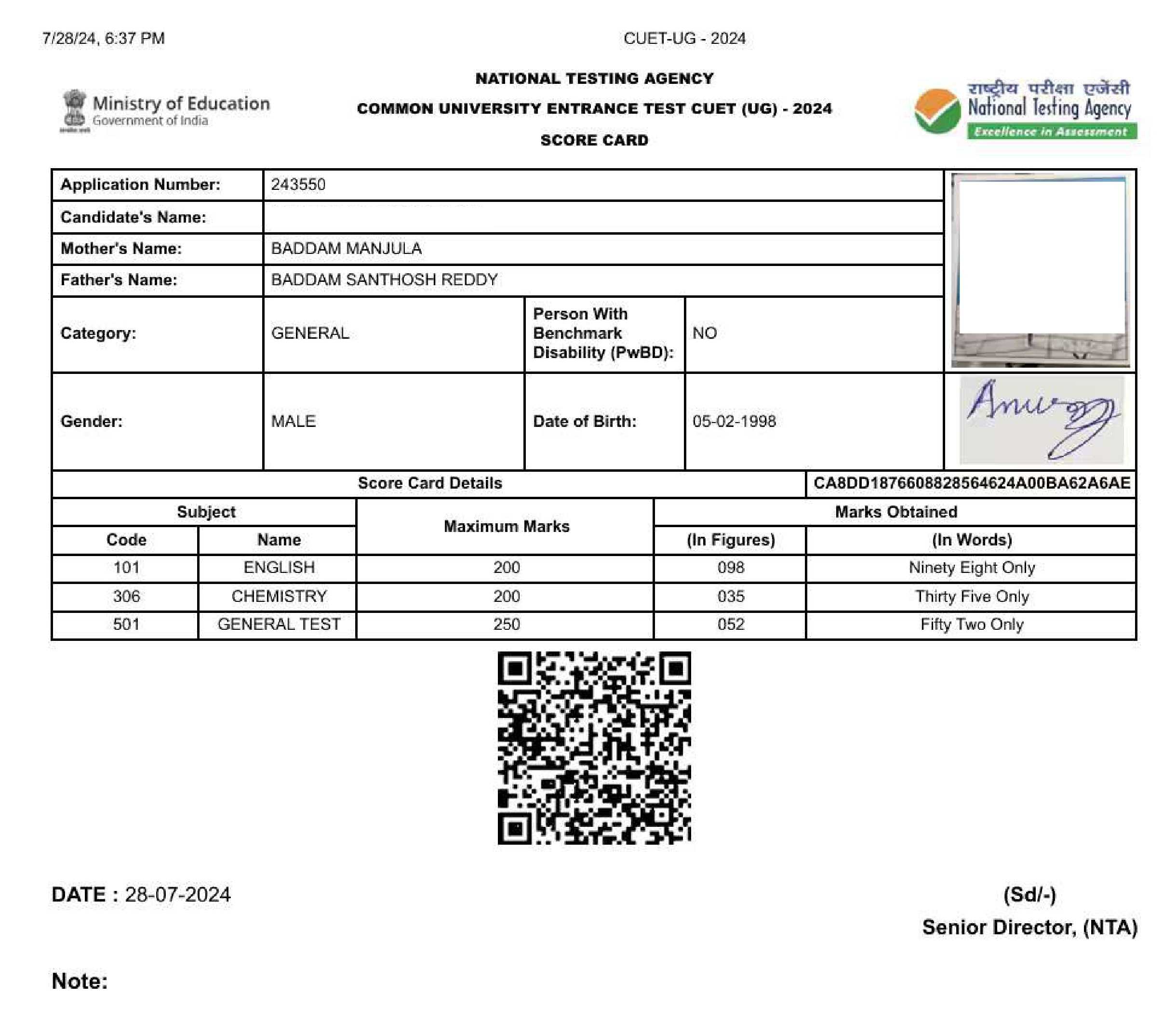 CUET Scorecard