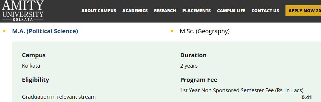 Amity University Kolkata MA Political Science: Fees 2026, Course ...