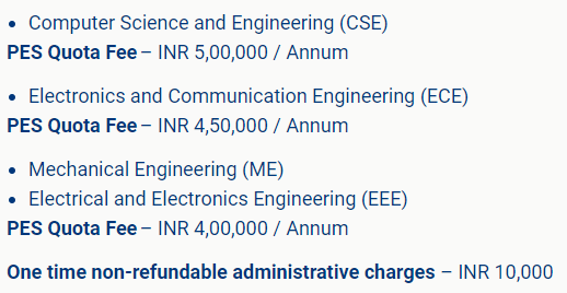 PES University B.Tech Lateral courses fee