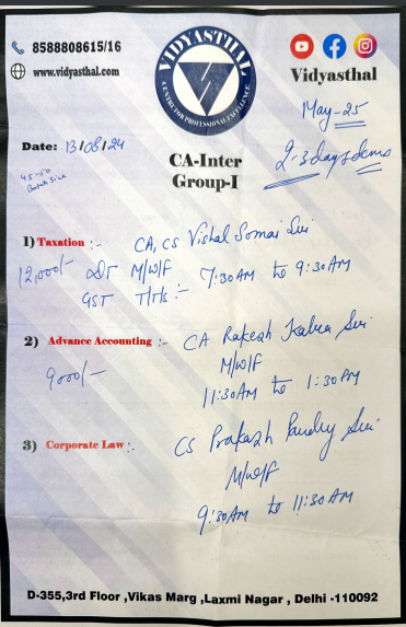 Vidyastal Fees Structure