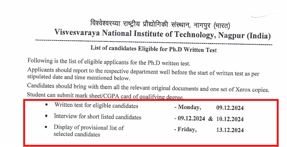 VNIT Nagpur PhD Admission 2025