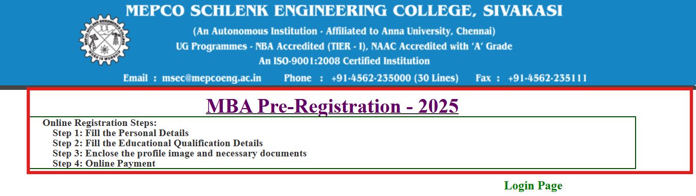 Mepco Schlenk Engineering College MBA 2025 session