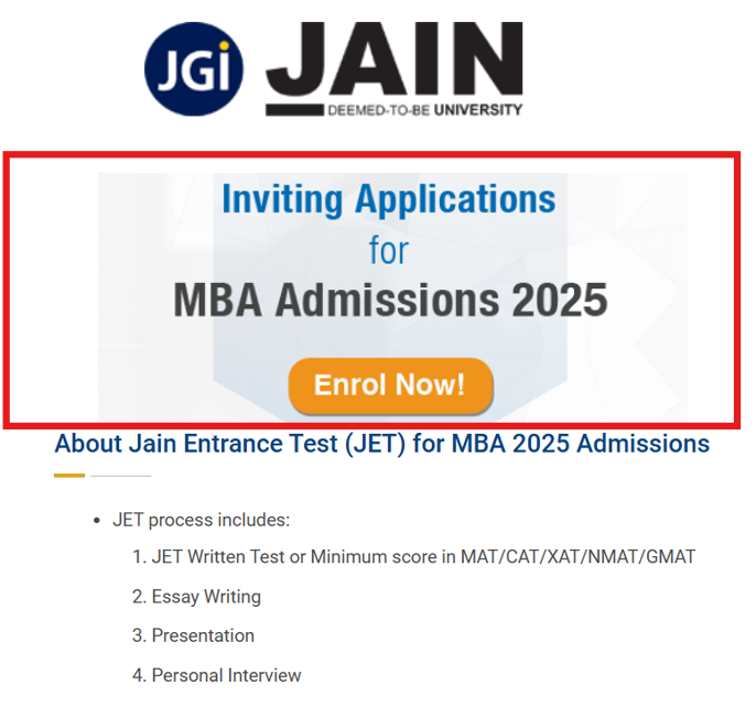 Jain MBA Admission 2025