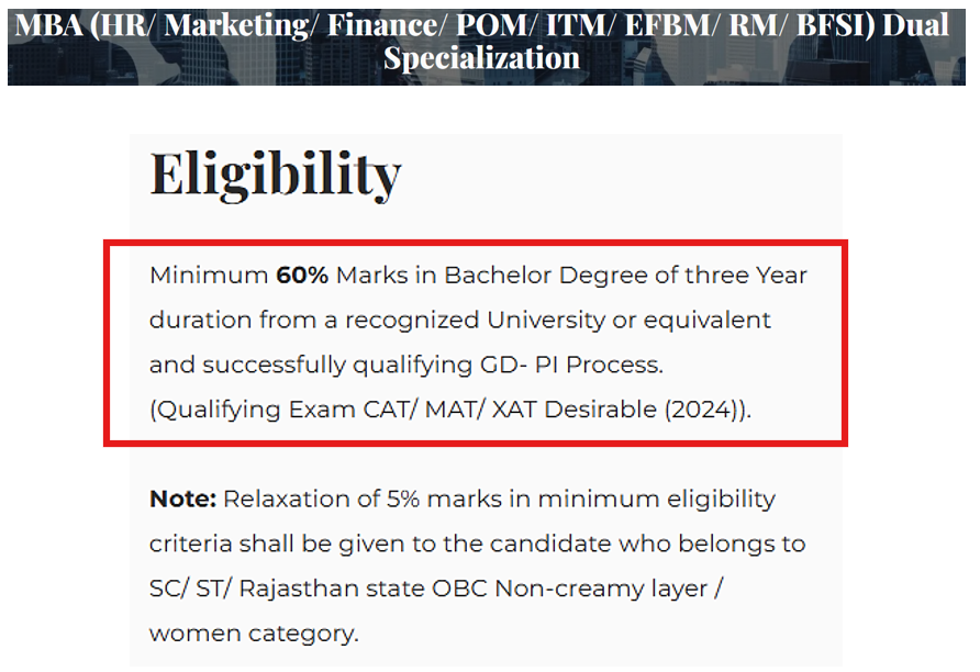 JECRC University MBA eligibility criteria