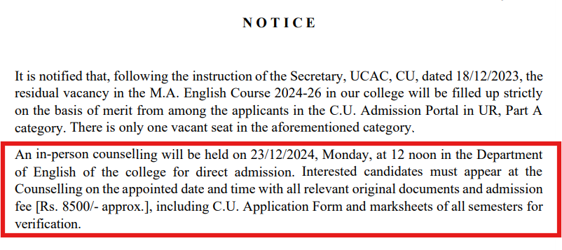 MAC Kolkata Counselling MA English Admission 2024