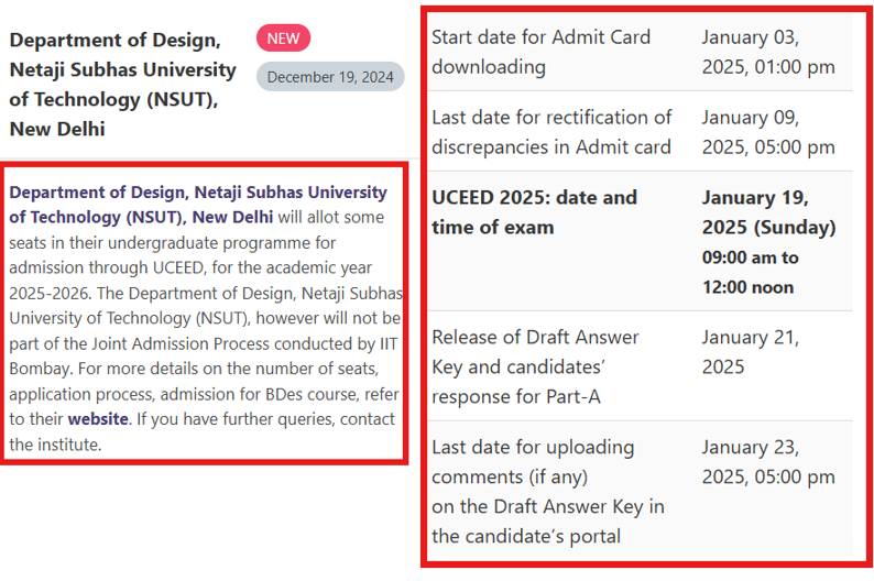 Netaji Subhas University of Technology B.Des Admission 2025 via UCEED