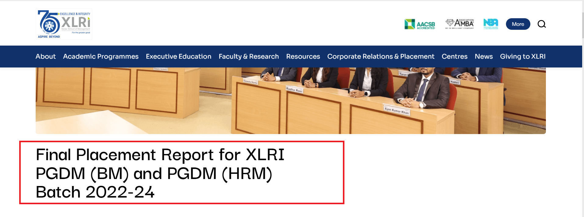 XLRI PGDM BM and PGDM HRM Final Placement Report for Batch 2022-24