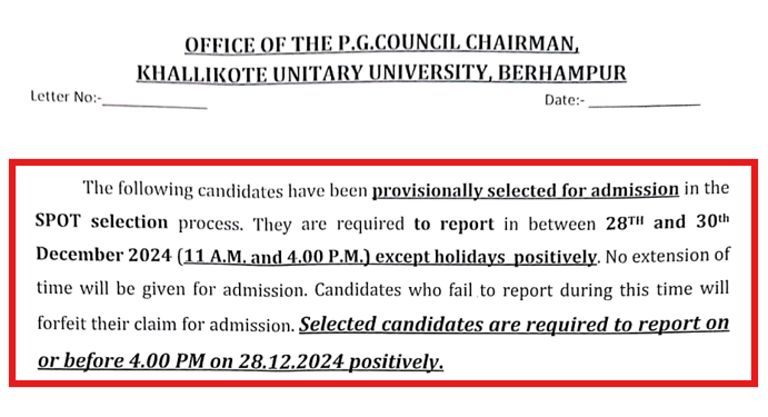 Khallikote Unitary University UG & PG Spot Admission 2024