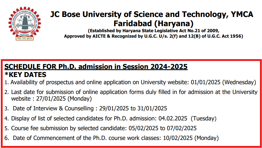 JC Bose University of Science & Technology PhD Admission