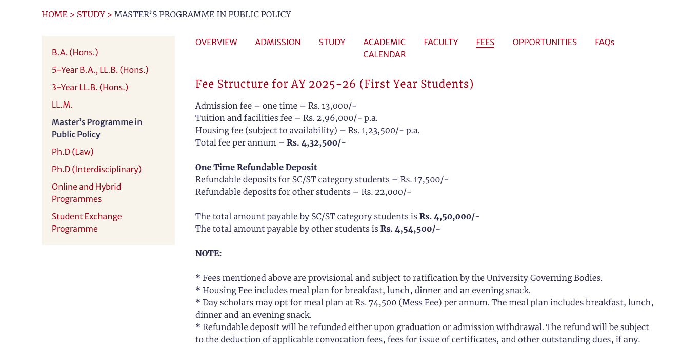 NLSIU MPP Fee Structure