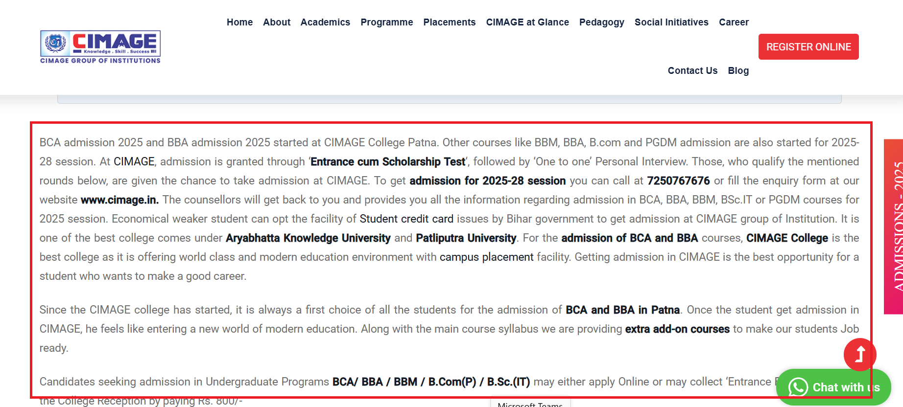 CIMAGE Admission 2025 Now Open for UG and PG Programs