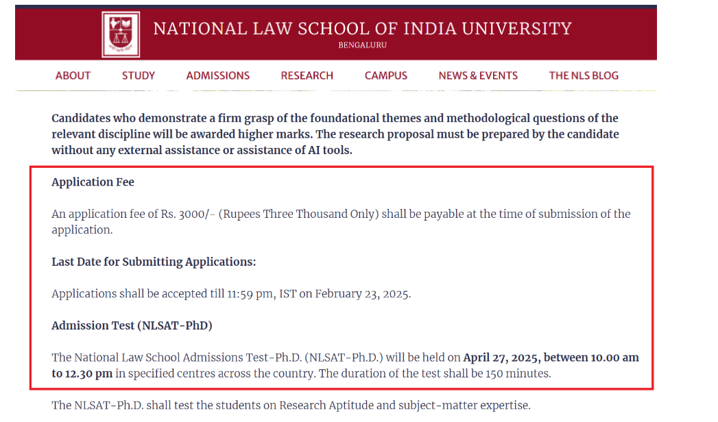 NLSIU Bengaluru PhD Admissions 2025 Open