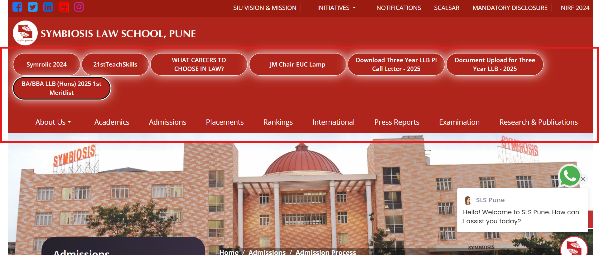 SLS Pune Releases First Merit List for BA BBA LLB 2025 Admission