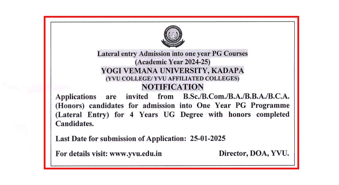 YVU PG Lateral Entry Admission 2024