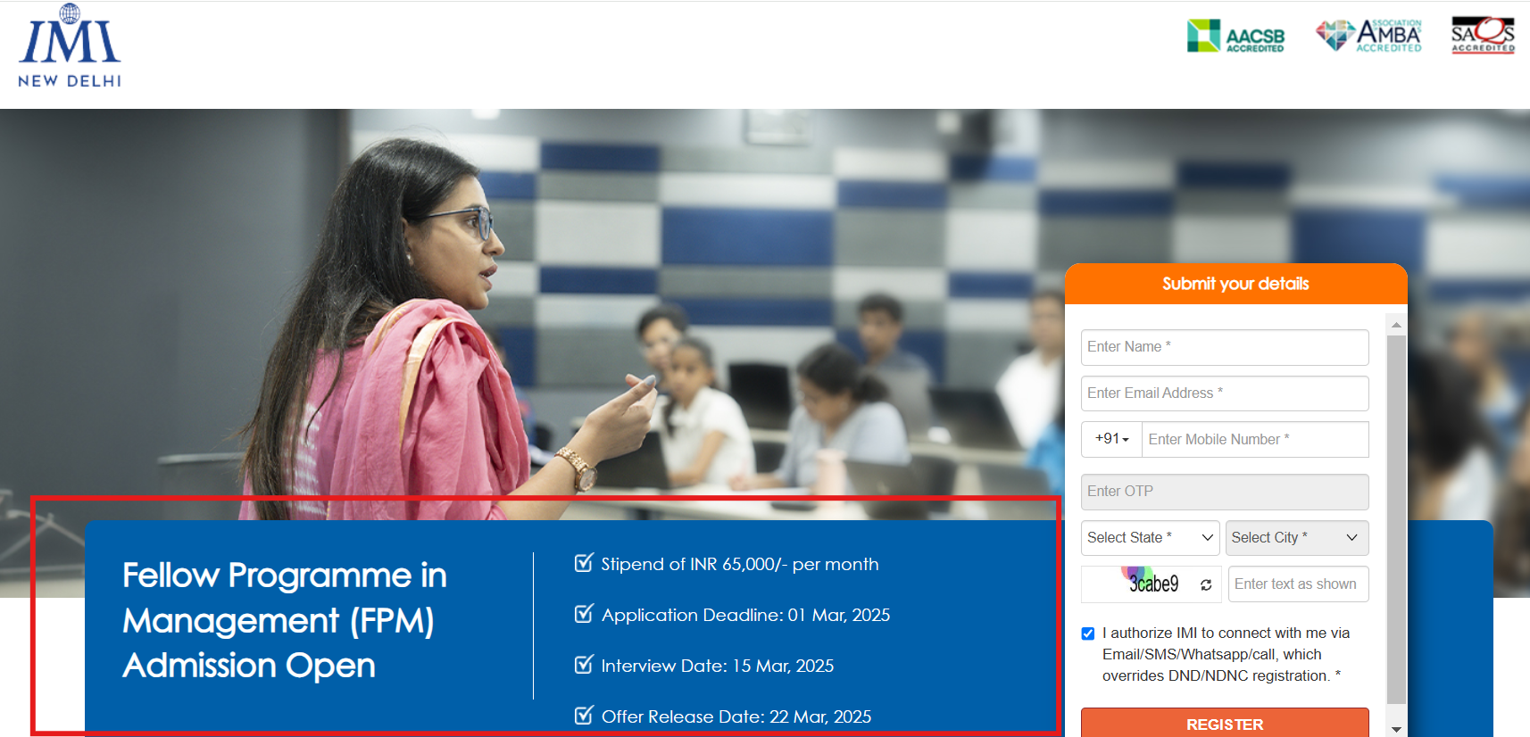 IMI Delhi applications Fellow Programme in Management (FPM).