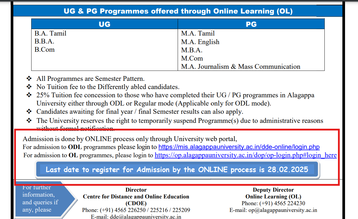 Alagappa University Admission 2025 Open