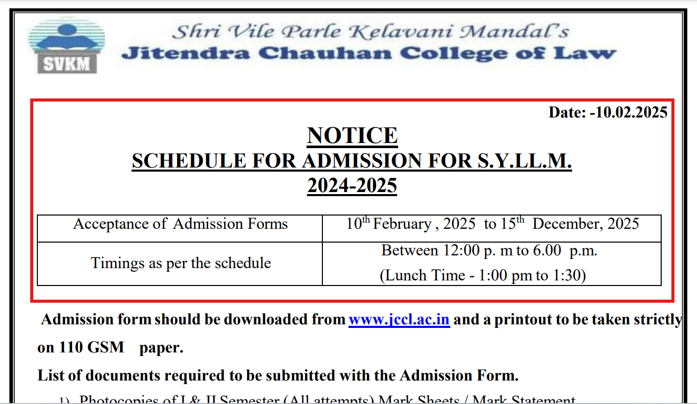 JCCL LLM Admissions 2025