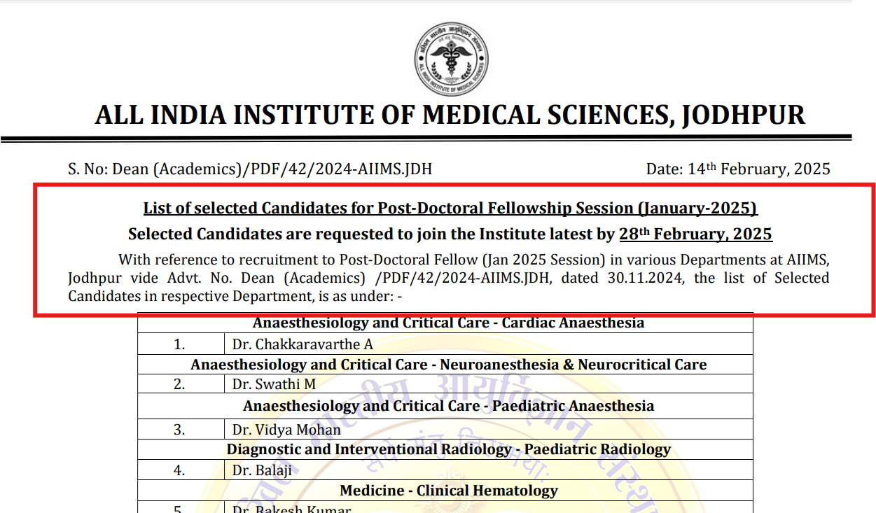 AIIMS Jodhpur Post-Doctoral Fellowship 2025  