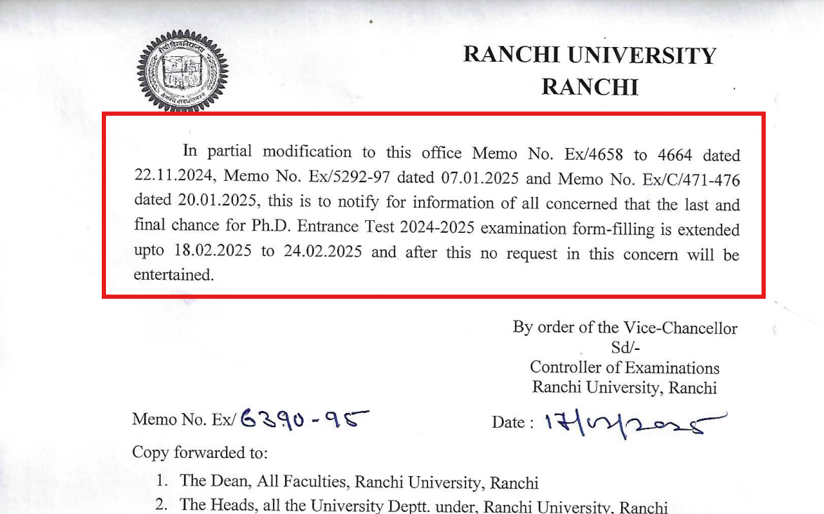 Ranchi University PhD Test 2024