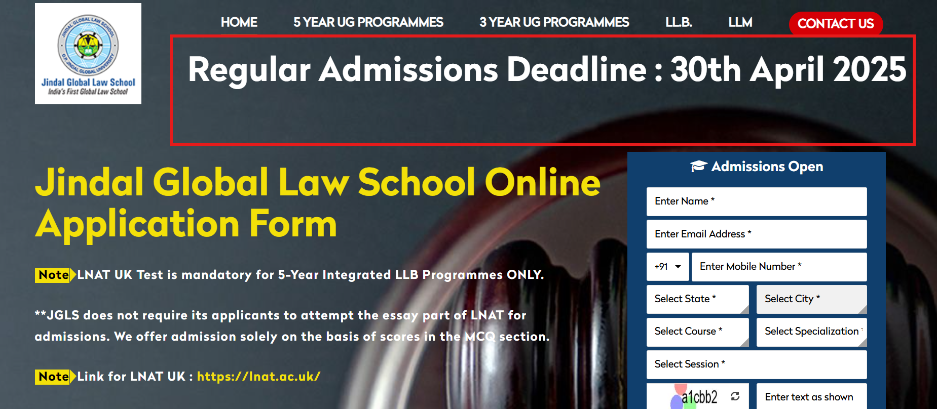 JGLS Law Admissions 2025 Open
