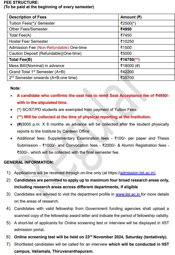 IIST Ph.D. Fees 2025