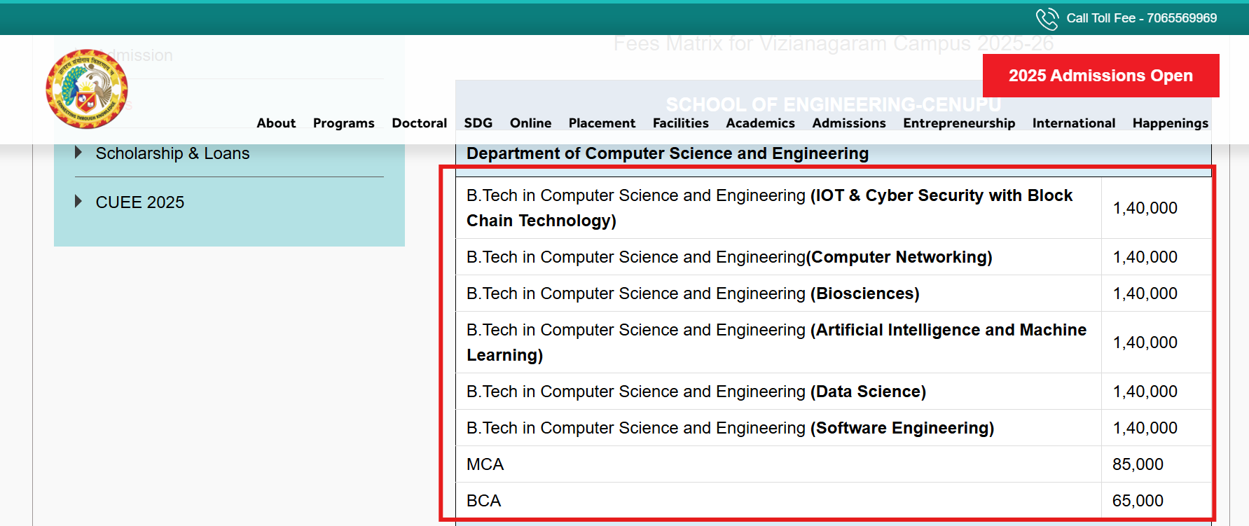 CUTM Vizianagaram Fee Structure 2025 Released