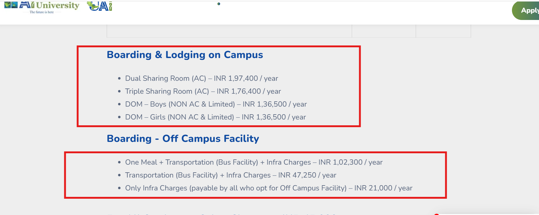 Universal AI University Revised Hostel Fee Structure