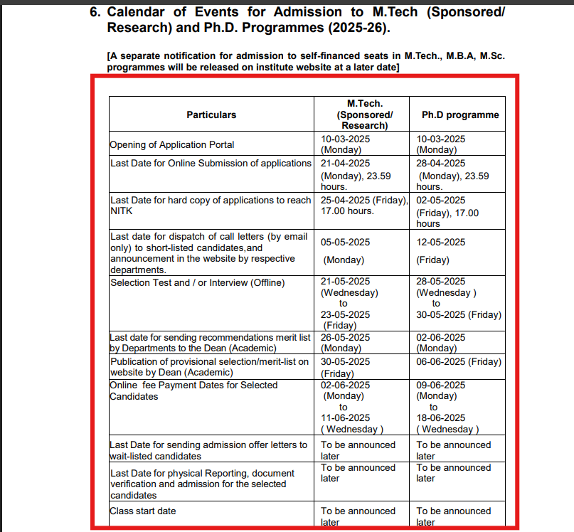 NITK Shuratkal MTech and PhD Admissions 2025 Opens