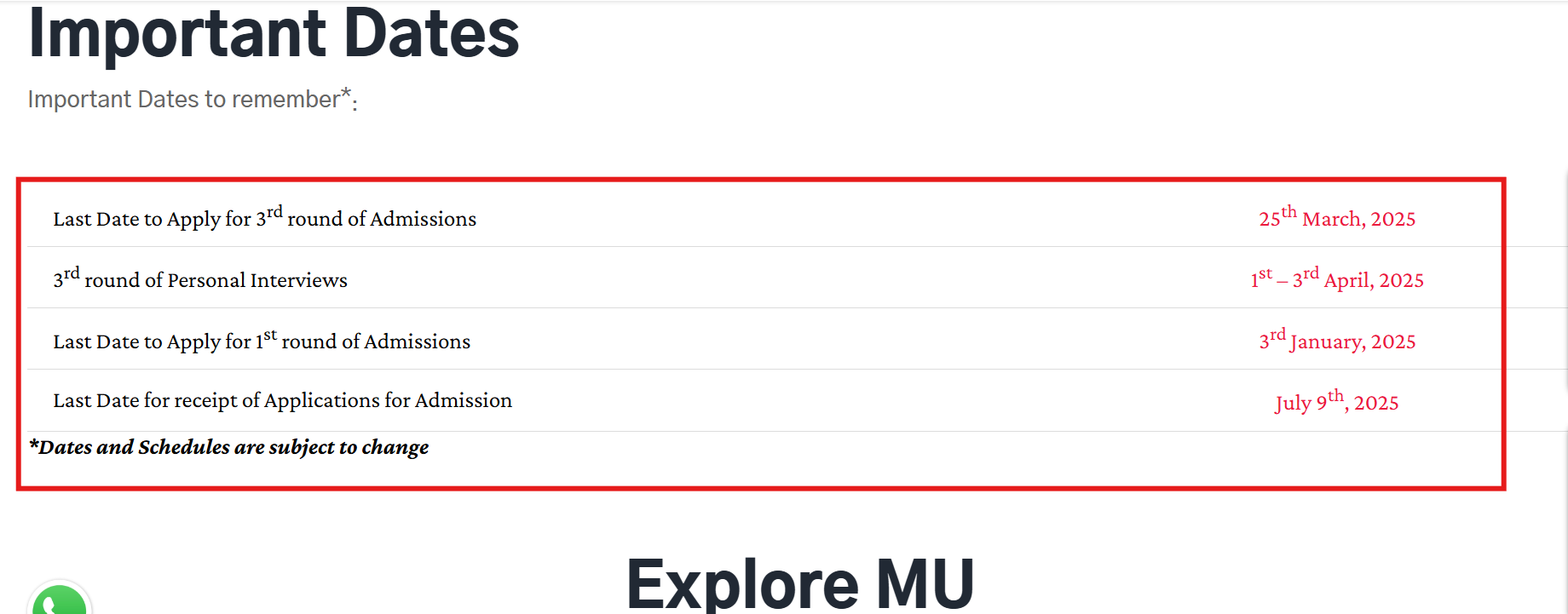 mu opens admission 2025