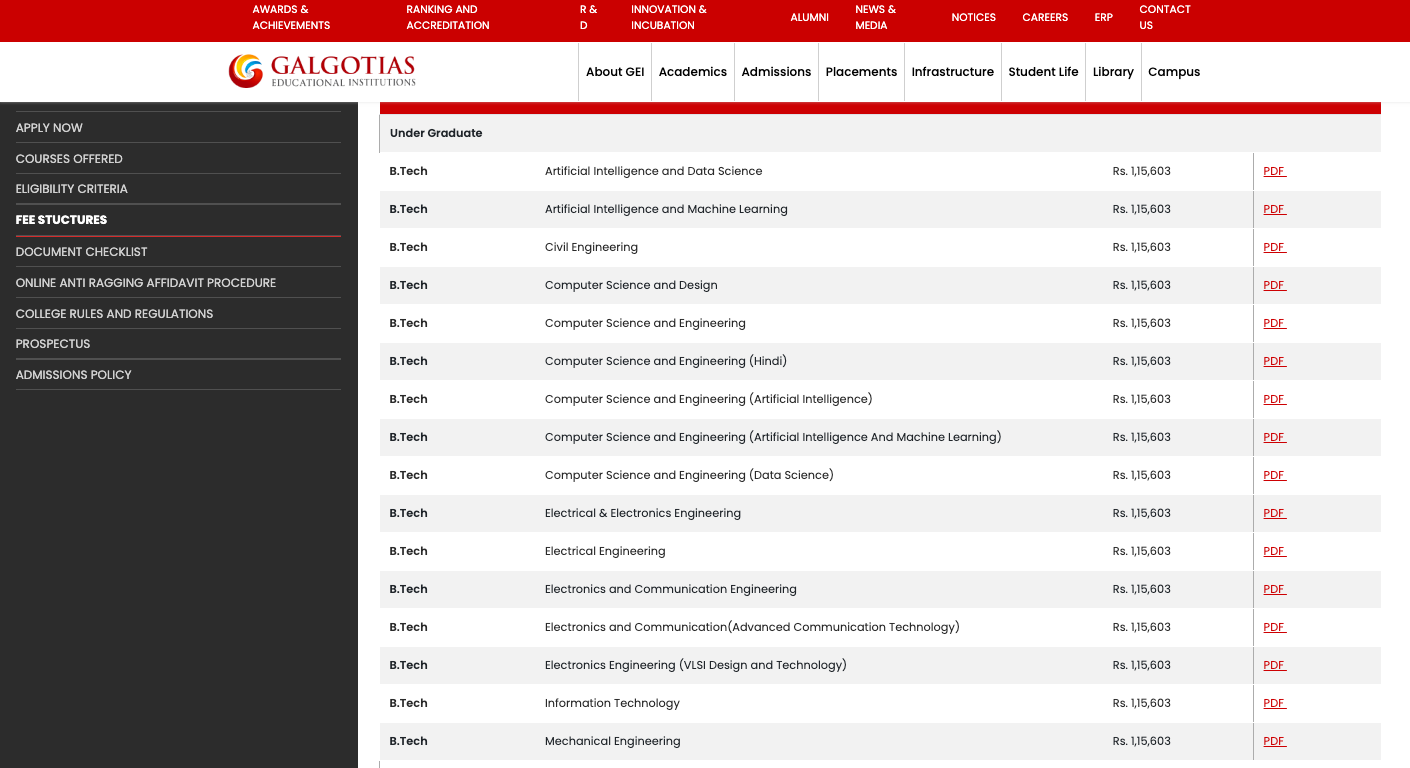 GCET BTech Lateral Fees