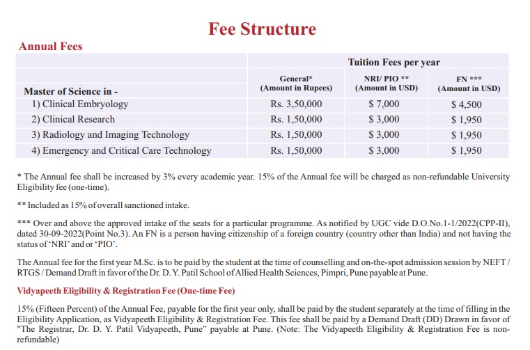 DY Patil Vidyapeeth Fee for Allie Sciences