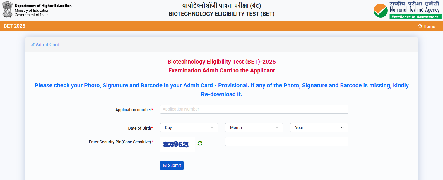 BET Admit Card 2025