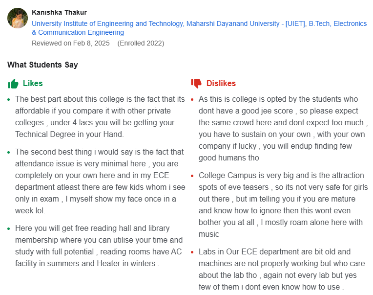 UIET Rohtak Student Review
