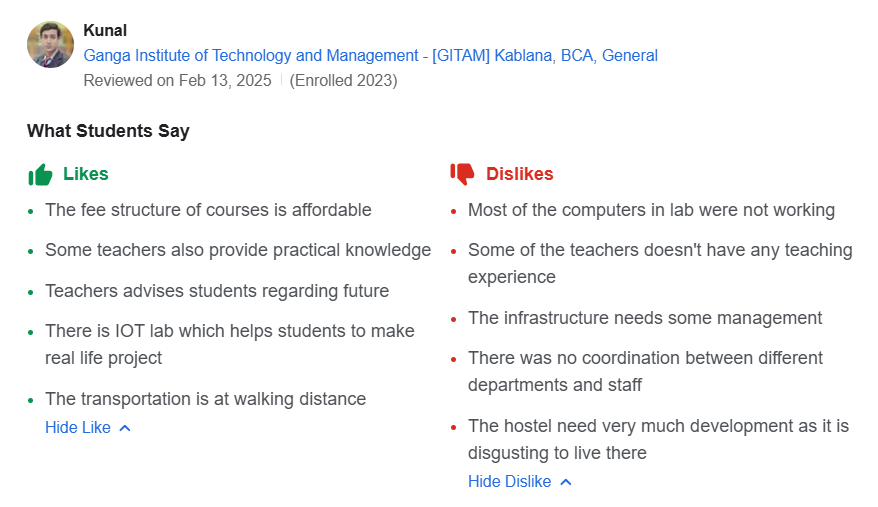 Ganga Institute of Technology Student review