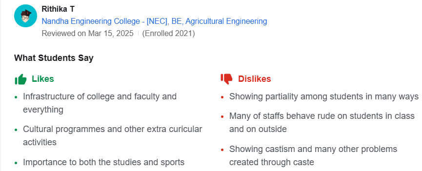 NEC Erode Student Review