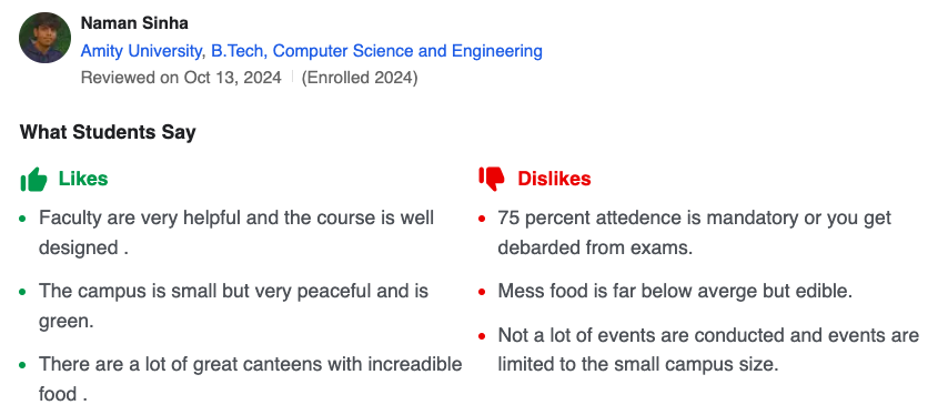 Amity Greater Noida Student Review