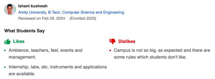 Amity Greater Noida Student Review