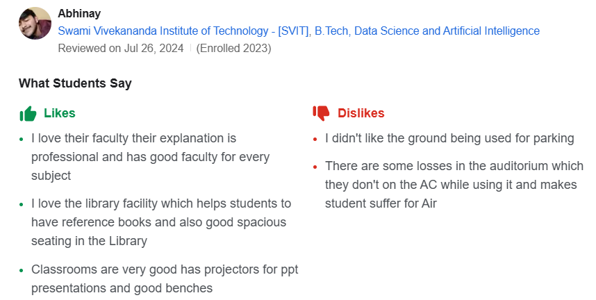 SVIT SECUNDERABAD STUDENT REVIEW