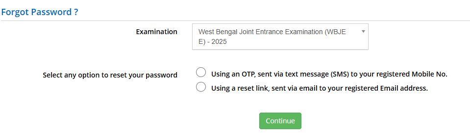 WBJEE Passowrd Reset