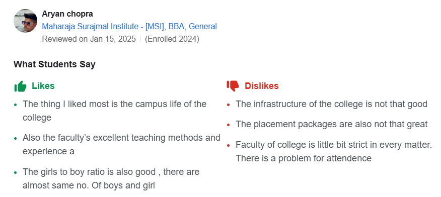 msi delhi student review