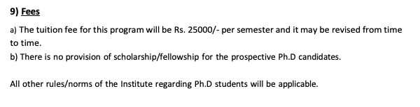 Fees as per Official Website
