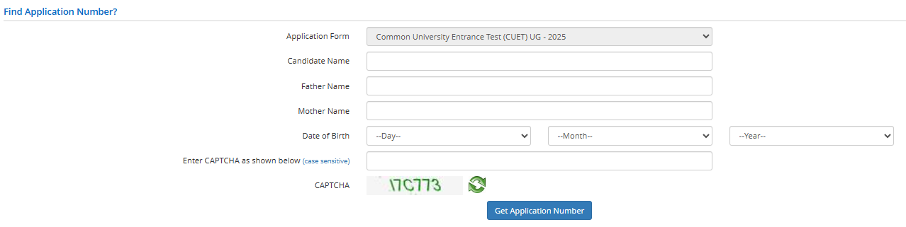 forgot cuet application number
