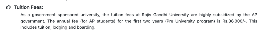 Fees as per Official Website