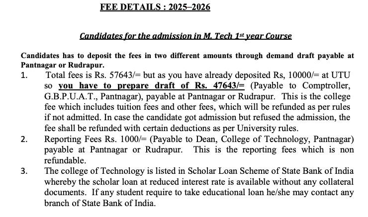 Fees as per Official Website