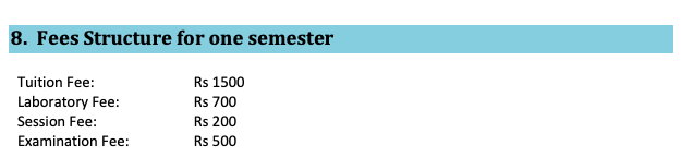 Fees as per Official Website