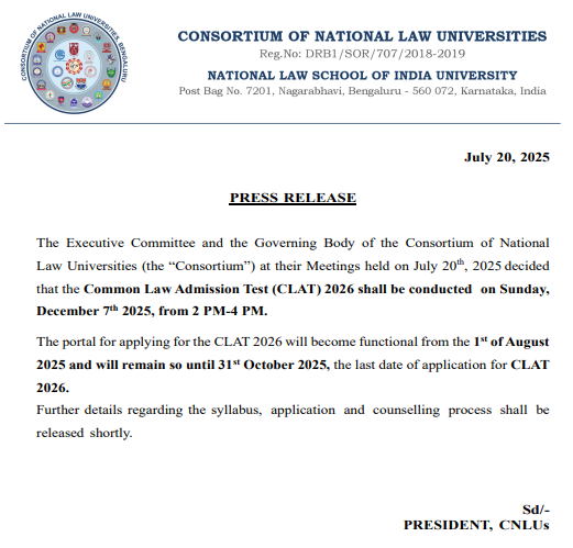 CLAT 2026 Notification