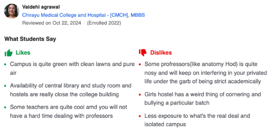 CMCH Bhopal Student Review