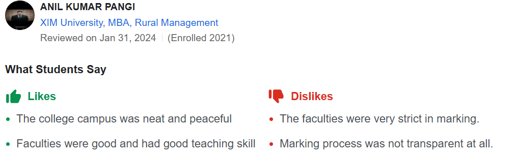 XIM University MBA Reviews
